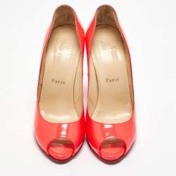 Pre Owned Christian Louboutin Pink Patent Leather Flo Peep Toe Pumps Size 36.5