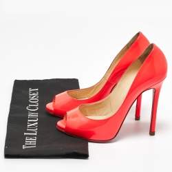 Pre Owned Christian Louboutin Pink Patent Leather Flo Peep Toe Pumps Size 36.5