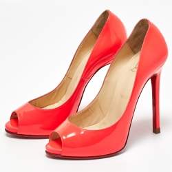 Pre Owned Christian Louboutin Pink Patent Leather Flo Peep Toe Pumps Size 36.5