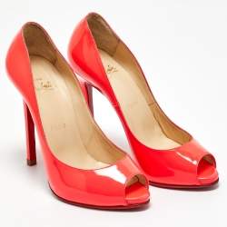 Pre Owned Christian Louboutin Pink Patent Leather Flo Peep Toe Pumps Size 36.5