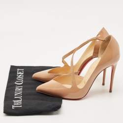 Pre Owned Christian Louboutin Beige Patent Jumping Pumps Size 35.5