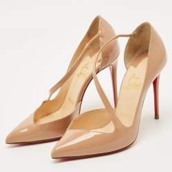 Pre Owned Christian Louboutin Beige Patent Jumping Pumps Size 35.5