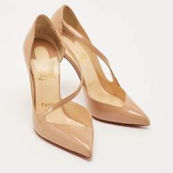 Pre Owned Christian Louboutin Beige Patent Jumping Pumps Size 35.5