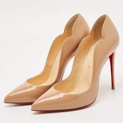Pre Owned Christian Louboutin Beige Patent Leather Hot Chick Pumps Size 38.5