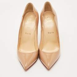 Pre Owned Christian Louboutin Beige Patent Leather Hot Chick Pumps Size 38.5