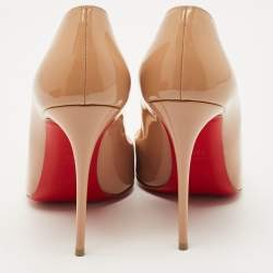Pre Owned Christian Louboutin Beige Patent Leather Hot Chick Pumps Size 38.5