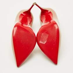 Pre Owned Christian Louboutin Beige Patent Leather Hot Chick Pumps Size 38.5