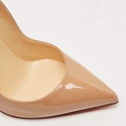 Pre Owned Christian Louboutin Beige Patent Leather Hot Chick Pumps Size 38.5
