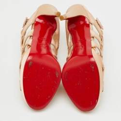 Pre Owned Christian Louboutin Peach Satin Paquita Ankle Strap Sandals Size 39.5