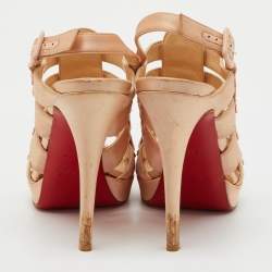 Pre Owned Christian Louboutin Peach Satin Paquita Ankle Strap Sandals Size 39.5