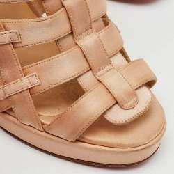 Pre Owned Christian Louboutin Peach Satin Paquita Ankle Strap Sandals Size 39.5