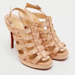 Pre Owned Christian Louboutin Peach Satin Paquita Ankle Strap Sandals Size 39.5