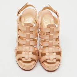 Pre Owned Christian Louboutin Peach Satin Paquita Ankle Strap Sandals Size 39.5