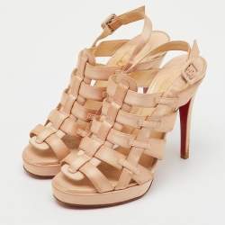 Pre Owned Christian Louboutin Peach Satin Paquita Ankle Strap Sandals Size 39.5
