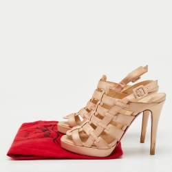 Pre Owned Christian Louboutin Peach Satin Paquita Ankle Strap Sandals Size 39.5