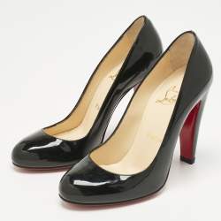 مملوكة مسبقًا حذاء كعب عالي كريستيان لوبوتان بسيط جلد أسود لامع مقاس 37