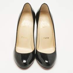 مملوكة مسبقًا حذاء كعب عالي كريستيان لوبوتان بسيط جلد أسود لامع مقاس 37