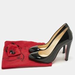 مملوكة مسبقًا حذاء كعب عالي كريستيان لوبوتان بسيط جلد أسود لامع مقاس 37