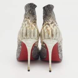 Pre Owned Christian Louboutin Silver Python Leather Megavamp Peep Toe Pumps Size 37.5