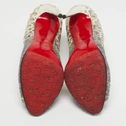 Pre Owned Christian Louboutin Silver Python Leather Megavamp Peep Toe Pumps Size 37.5
