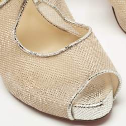 Pre Owned Christian Louboutin Silver Leather and Mesh Mariacar Ankle Strap Sandals Size 41