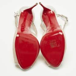 Pre Owned Christian Louboutin Silver Leather and Mesh Mariacar Ankle Strap Sandals Size 41