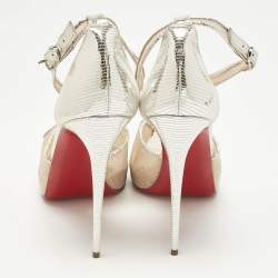 Pre Owned Christian Louboutin Silver Leather and Mesh Mariacar Ankle Strap Sandals Size 41