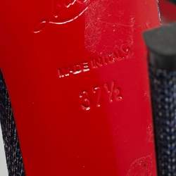 Pre Owned Christian Louboutin Blue Tweed Ankle Strap Sandals Size 37.5