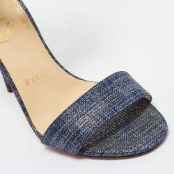 Pre Owned Christian Louboutin Blue Tweed Ankle Strap Sandals Size 37.5