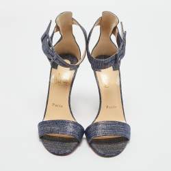 Pre Owned Christian Louboutin Blue Tweed Ankle Strap Sandals Size 37.5