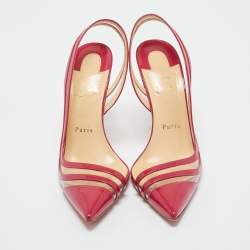 Pre Owned Christian Louboutin Red/Transparent Patent Leather and PVC Paralili Pumps Size 37.5