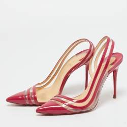 Pre Owned Christian Louboutin Red/Transparent Patent Leather and PVC Paralili Pumps Size 37.5