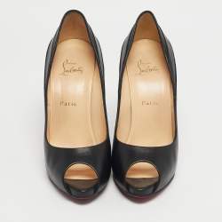 Pre Owned Christian Louboutin Black Leather Peep Toe Pumps Size 38.5