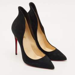 Pre Owned Christian Louboutin Black Suede Mea Culpa Pumps Pointed Toe Size 38.5