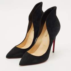 Pre Owned Christian Louboutin Black Suede Mea Culpa Pumps Pointed Toe Size 38.5