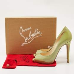 Pre Owned Christian Louboutin Green Patent Leather Flo Peep Toe Pumps Size 39