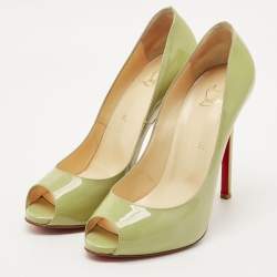Pre Owned Christian Louboutin Green Patent Leather Flo Peep Toe Pumps Size 39