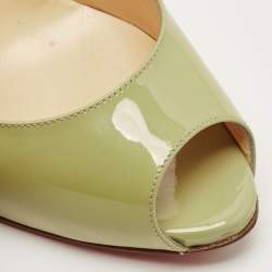 Pre Owned Christian Louboutin Green Patent Leather Flo Peep Toe Pumps Size 39