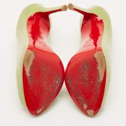 Pre Owned Christian Louboutin Green Patent Leather Flo Peep Toe Pumps Size 39