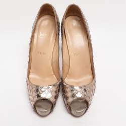 Pre Owned Christian Louboutin Metallic Scaled PVC Poseidon Peep Toe Pumps Size 38.5