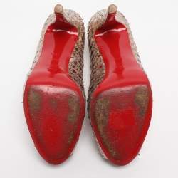 Pre Owned Christian Louboutin Metallic Scaled PVC Poseidon Peep Toe Pumps Size 38.5