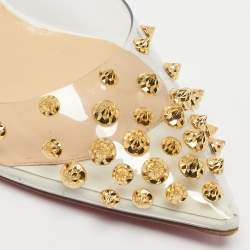 Pre Owned Christian Louboutin White Patent Leather and PVC Collaclou Spikes Pumps Size 36.5