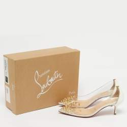 Pre Owned Christian Louboutin White Patent Leather and PVC Collaclou Spikes Pumps Size 36.5
