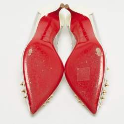 Pre Owned Christian Louboutin White Patent Leather and PVC Collaclou Spikes Pumps Size 36.5