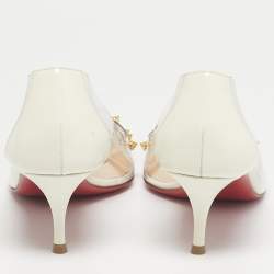 Pre Owned Christian Louboutin White Patent Leather and PVC Collaclou Spikes Pumps Size 36.5