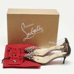 Pre Owned Christian Louboutin Black Patent Leather and PVC Collaclou Spiked Pumps Size 36.5