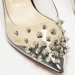 Pre Owned Christian Louboutin Black Patent Leather and PVC Collaclou Spiked Pumps Size 36.5