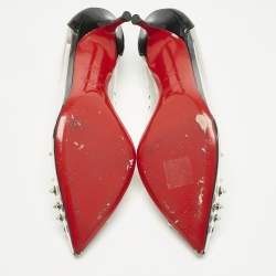 Pre Owned Christian Louboutin Black Patent Leather and PVC Collaclou Spiked Pumps Size 36.5
