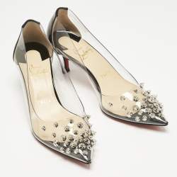 Pre Owned Christian Louboutin Black Patent Leather and PVC Collaclou Spiked Pumps Size 36.5