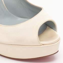 Pre Owned Christian Louboutin Pearl Satin Plisseta Slingback Platform Pumps Size 37